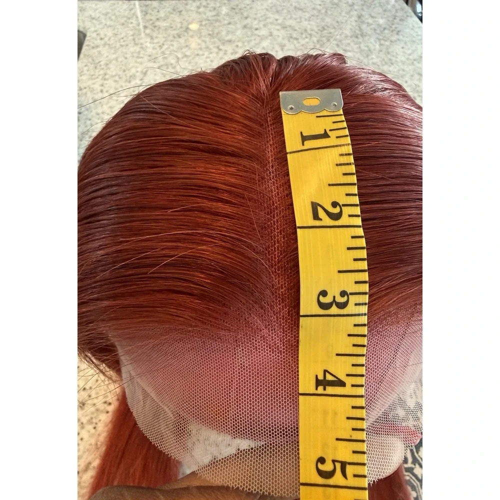 100% Human Hair Lace Front Wig Auburn Brown Red 14 Inch Wavy Straight Free Part